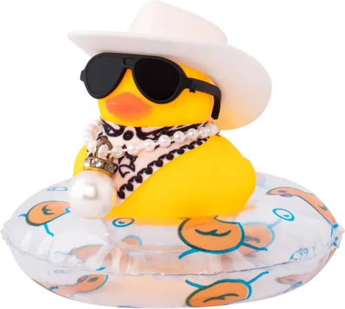 Miniatura 13 de wonuu Decoración de coche de pato de goma, accesorios para automóvil, adorno para tablero de instrumentos con sombrero de vaquero occidental, anillo