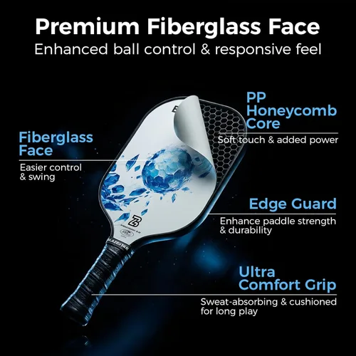 Miniatura 3 de X Blazerstar - Juego de 2 palas de pickleball aprobadas por USAPA, raquetas de fibra de vidrio con 4 bolas duraderas para exteriores y 1 bolsa, Azul