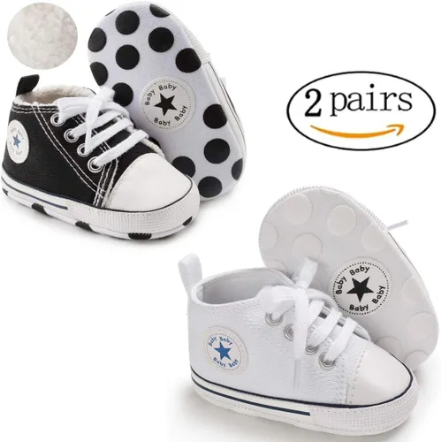 Miniatura 2 de KIDSUN - Zapatos deportivos unisex de caña alta para bebés, mezclilla de lona, suela antideslizante, suaves, para los primeros pasos