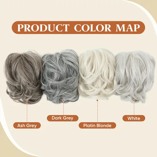 Miniatura 4 de Pinza de pelo con clip de garra, moño corto, pieza de cabello de moño desordenado, extensiones de cabello flexibles, ramificación de cabello Gris