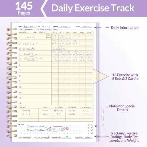 Miniatura 2 de Diario de fitness planificador de entrenamiento para mujeres y hombres, A5 (6.4 x 8.3 pulgadas), diario de entrenamiento, planificador de libros