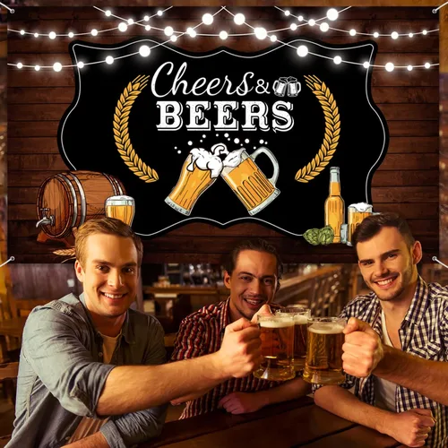 Miniatura 4 de Decoraciones de fiesta de animaciones y cervezas, tablero de madera rústico retro para cumpleaños de 30, 40, 50, fiesta temática de cumpleaños