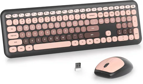 Miniatura 17 de Combo de teclado y mouse inalámbricos de 104 teclas, tamaño completo, color azul con teclas redondas silenciosas, ideal para portátiles y Azul blanco