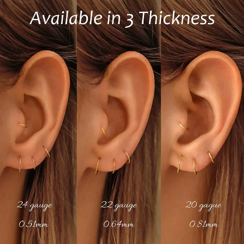 Miniatura 5 de Small Thin Hoop Earrings for Women,Tiny Huggie Hoop Rings for Cartilage,Helix,Targus,Conch,Nose,22g/24g/20g,14K Gold Filled/Sterling Silver/Rose