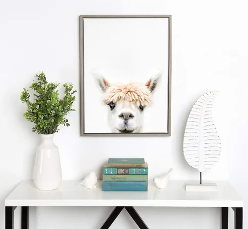 Miniatura 4 de Kate and Laurel Sylvie Alpaca Bangs - Lienzo enmarcado para pared, diseño de retrato de animales por Amy Peterson, 18 x 24 pulgadas, gris 2-Gris