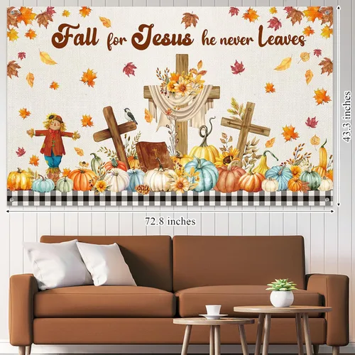 Miniatura 3 de Harloon Decoración de pancarta de otoño para Jesús, decoración de calabaza de Acción de Gracias, telón de fondo de fiesta de otoño, Acción