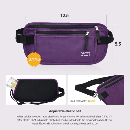Miniatura 28 de DAITET Cinturón de dinero, soporte para pasaporte, cartera de viaje oculta segura con bloqueo RFID, riñonera encubierta (negro), Negro, Rfid