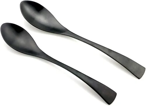 Miniatura 4 de JASHII Juego de cubiertos de acero inoxidable 18/10, 24 piezas, color negro mate, cuchillo de carne, tenedor de ensalada, cuchara de postre