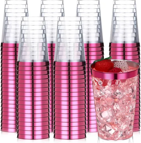 Miniatura 9 de Patelai 100 piezas de vasos de plástico negros de 12 onzas, vasos de plástico con borde negro resistentes, vasos desechables para vino, vasos