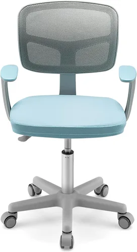 Miniatura 7 de GLACER Silla de escritorio para niños, silla de estudio giratoria de malla ajustable con ruedas, brazos, silla ergonómica para computadora con Azul