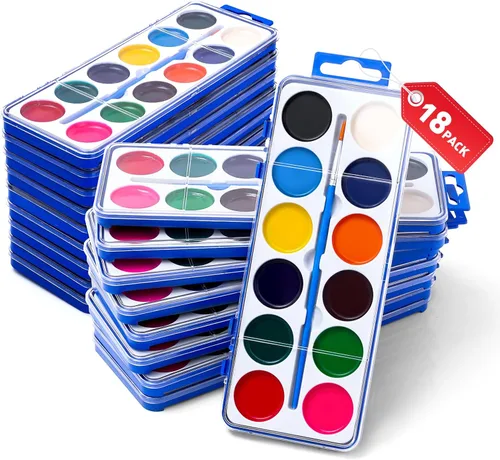 Miniatura 7 de Juego de 100 pinturas de acuarela para niños, 12 colores de acuarelas con pincel, juego de pintura de acuarela para niños para recuerdos de fiesta