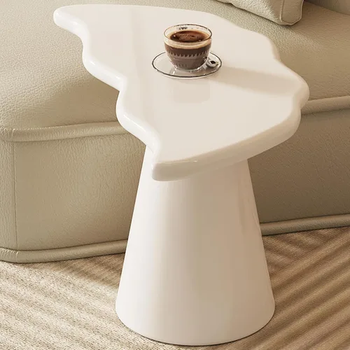 Miniatura 10 de Mesa auxiliar de forma irregular, mesa de cóctel moderna para sala de estar de espacio pequeño, mesa auxiliar con base de pedestal cónica, altura