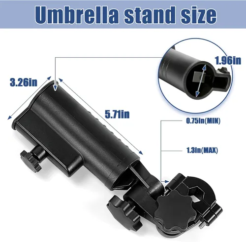 Miniatura 6 de Soporte de paraguas de carrito de golf resistente, base de aleación de aluminio ajustable de 180°, resistente al viento, soporte universal