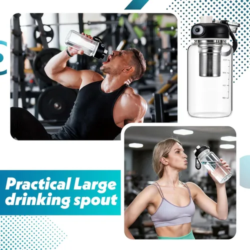 Miniatura 6 de Jingmore 2 botellas de agua de vidrio, vaso agitador de 27 onzas con bola de acero inoxidable 304, filtro y funda para copa, tazas a prueba de fugas