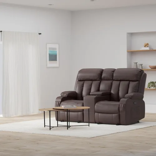 Miniatura 2 de MCombo Sillón reclinable eléctrico de dos plazas con consola, calor y masaje, sofá reclinable para sala de estar, cuero sintético 6095