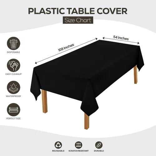 Miniatura 2 de Utopia Kitchen Mantel de plástico desechable (paquete de 6 unidades, 54 x 108 pulgadas), mantel rectangular negro, impermeable, resistente a
