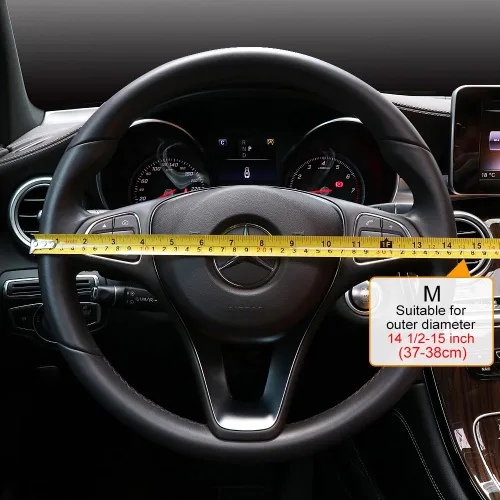 Miniatura 4 de COFIT Funda transpirable para volante de automóvil de 15 pulgadas, protector de cuero universal antideslizante para volante de automóvil, accesorios