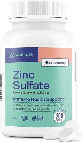 WELMATE Tabletas de sulfato de zinc de 220 mg, 200 unidades (suministro para 200 días), apoyo inmunológico para hombres y mujeres, salud de la piel