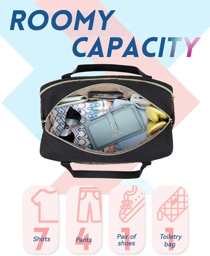 Miniatura 3 de BAGSMART - Bolsa de lona de viaje para mujer bolsa de mano grande con compartimento para laptop bolsa de zapatos Negro Bolsa de viaje