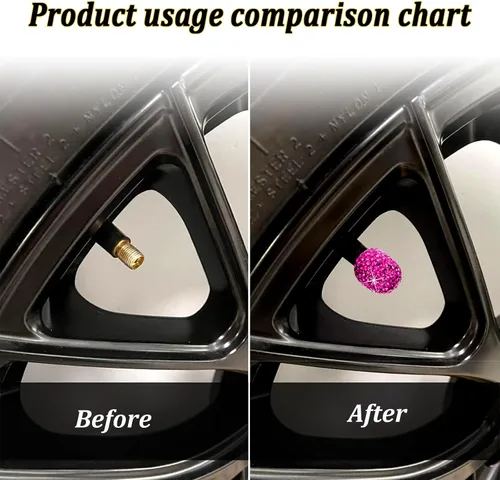 Miniatura 4 de Kewucn Bling Tapas para Vástago de Válvula de Neumático de Coche, Paquete de 4 Cubiertas Hechas a Mano con Diamantes de Imitación de Cristal Magenta