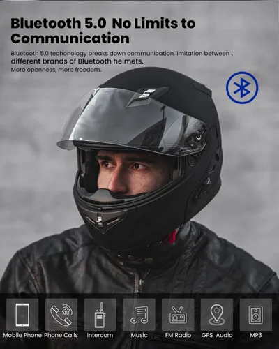 Miniatura 2 de ILM - Casco de motocicleta modular con visera solar abatible, Bluetooth integrado, intercomunicador, Mp3 Modelo 953/953 PRO Pro Negro Mate