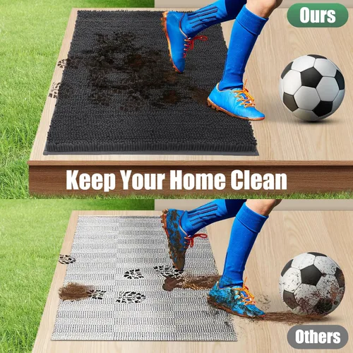 Miniatura 6 de IM HOME Felpudo absorbente de chenilla para exterior de 30" x 20", tapetes lavables para perros con patas fangosas, tapete antideslizante para Gris