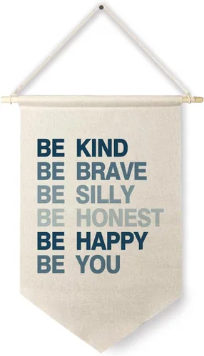 Qpenm Be Kind Be Brave - Cartel de lona colgante de pared inspirador para niño, estampado de bandera colgante para habitación de niños, sala de Azul