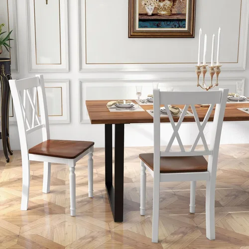 Miniatura 5 de Giantex Juego de 2 sillas de comedor blancas de madera con asiento de madera de goma, patas de madera de acacia, carga máxima de 360 libras, sillas