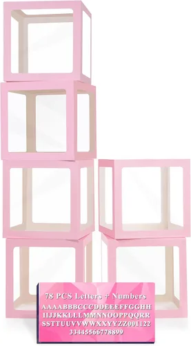 Miniatura 13 de Cajas de bebé con letras para baby shower, 4 cajas de globos transparentes con 60 letras para decoraciones de revelación de género, bloques de bebé