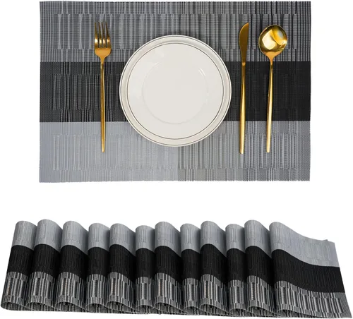 Miniatura 17 de Juego de 6 manteles individuales, antideslizantes, tejido de PVC, fáciles de limpiar, resistentes al calor, para cocina, comedor, decoración Beige