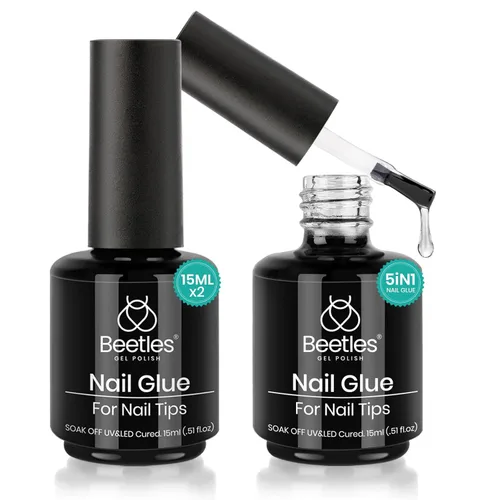 beetles Gel Polish Kit de pegamento para uñas acrílicas, cepillo 5 en 1 súper fuerte, pegamento de gel y esmalte, requiere lámpara LED, regalo de