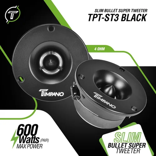 Miniatura 2 de Timpano TPT-ST3 Super Tweeter negro delgado, 600 vatios, 4 ohmios, 105 dB, bobina de voz de 1 pulgada, Tweeters Bala del sistema de sonido