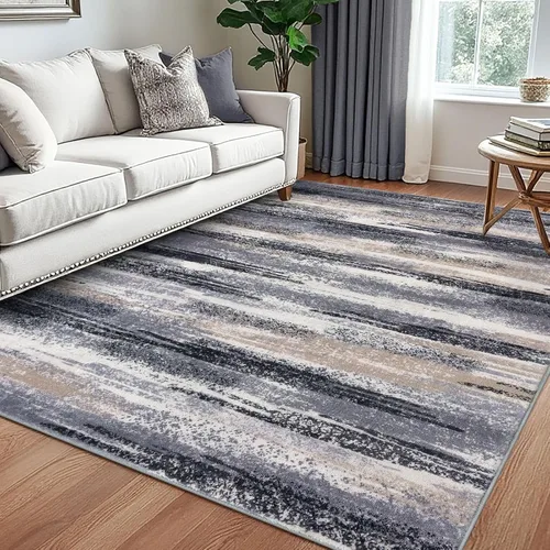 Miniatura 22 de Lansny Alfombra moderna abstracta de 2 x 5 pies, color negro, gris, blanco, lavable, alfombra de entrada para cocina, alfombra antideslizante suave
