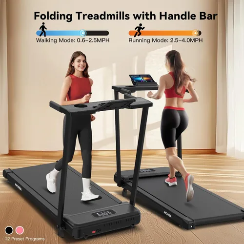 Miniatura 2 de ANCHEER Portable Treadmill with Incline, 3.5HP Walking Pad with Desk & Handle Bar, Foldable Treadmill for Home Office Small Space with Remote
