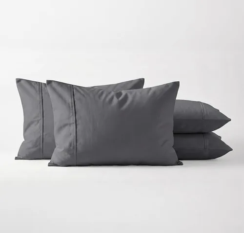 Juego de 4 fundas de almohada tamaño King, color gris oscuro, fundas de almohada egipcias de una sola capa de fibra larga 100% algodón, tejido