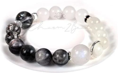 Miniatura 10 de Precious Gemstone Natural Crystal Healing Bracelet, Rutilated Quartz, Moonstone, Quartz Handmade Original Design Bracelet