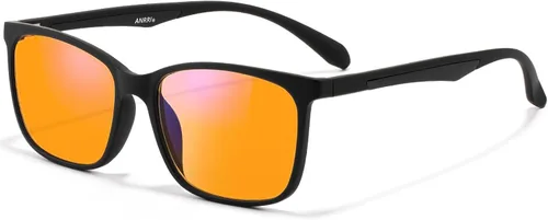 ANRRI Lentes de luz azul para computadora y juegos, lentes ámbar que reducen la fatiga ocular, máxima protección, para hombres y mujeres