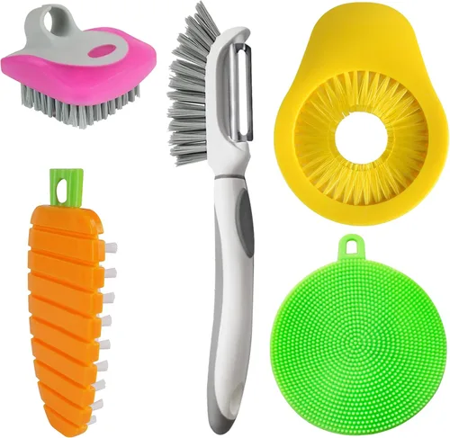 Openfly Cepillo flexible para frutas y verduras, pelador de verduras/frutas con cepillo de frutas flexible para alimentos, verduras, zanahoria,