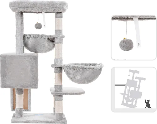 Miniatura 7 de Hey-brother Árbol para gatos, torre para gatos de interior, casa para gatos con cama acolchada grande, condominio acogedor, hamacas, postes claro