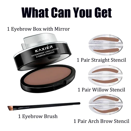 Miniatura 4 de Sello de cejas en polvo perfecto para cejas, tres sellos, polvo de cejas natural, forma delicada con cepillo para cejas (negro gris)