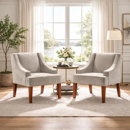 Miniatura 2 de HomePop Swoop - Silla de sala de estar con apoyabrazos, terciopelo gris