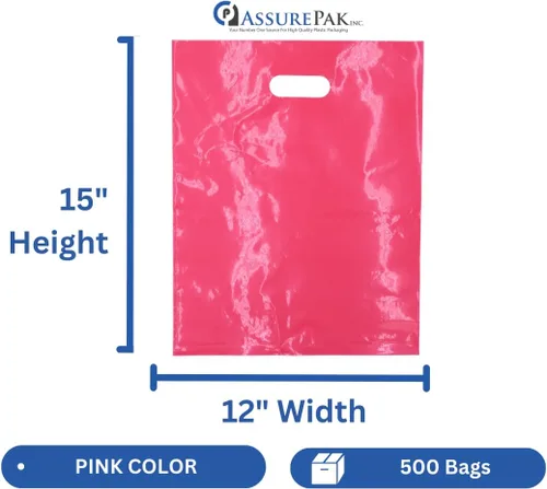 Miniatura 2 de ASSUREPAK Bolsas de mercancías troqueladas de LDPE - 500 bolsas - 12"x15" - 1.5 mil - Rosa - 1215DCPINK Rosado