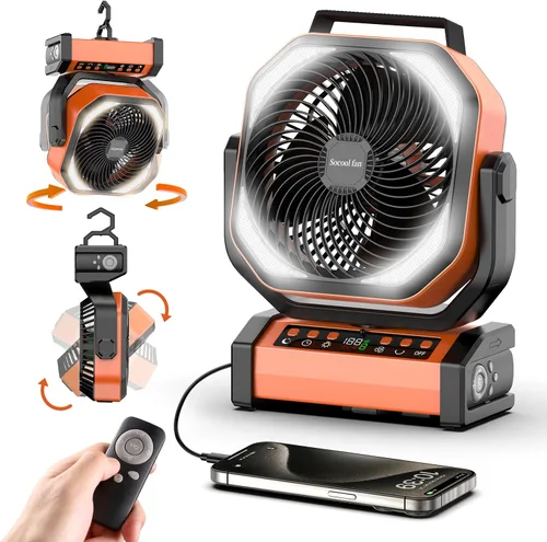 Miniatura 9 de Socool Ventilador de campamento con luz, ventilador de batería recargable de 20000 mAh, tiempo máximo de funcionamiento de 112 horas, 9 velocidades