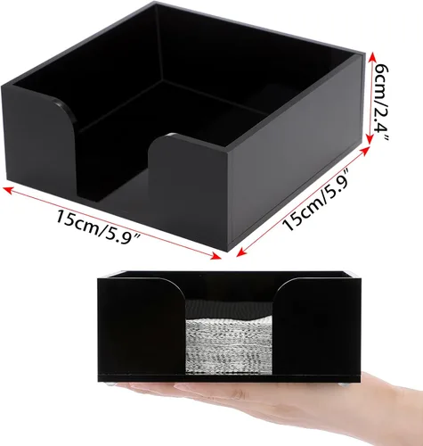 Miniatura 4 de Sumnacon Servilletero cuadrado de acrílico – Elegante servilletero de cóctel negro para mesa de cocina, dispensador de servilletas negro decorativo