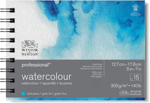 Winsor & Newton Papel de acuarela profesional, Encuadernado con espiral, 5" x 7", Prensado en Frío Blanco
