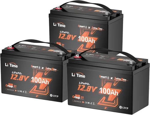 Miniatura 12 de Litime Batería LiFePO4 para motores de trolling de 12V 100Ah (Grupo 31), baterías de litio Bluetooth de 12 voltios, máx. 15000 ciclos profundos
