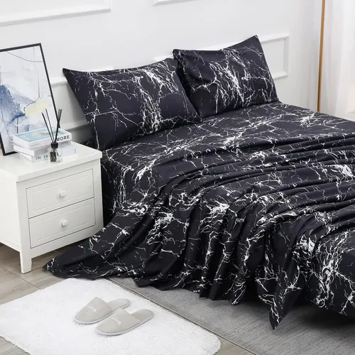 Miniatura 51 de Juego de sábanas de cama de 4 piezas - Tamaño completo - Juego de sábanas de cama de microfibra suave y duradera, bolsillo profundo, resistente a