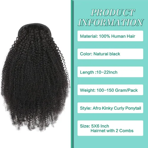 Miniatura 2 de Cola de Caballo con Cordón Afro Puff Cabello Humano Afro Rizado Crespo Cola de Caballo con Cordón 4C para Mujeres Negras Extensión de Cabello Humano