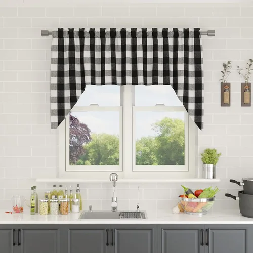 Miniatura 9 de Cenefas de cortina para ventana de 16 pulgadas de largo, 2 paneles de cuadros búfalo, cortinas pequeñas con bolsillo para barra, estilo clásico