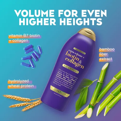 Miniatura 3 de OGX Biotin & Collagen Champú Voluminizador Extra Fuerte para Cabello Más Grueso y Abundante, 25.4 fl oz